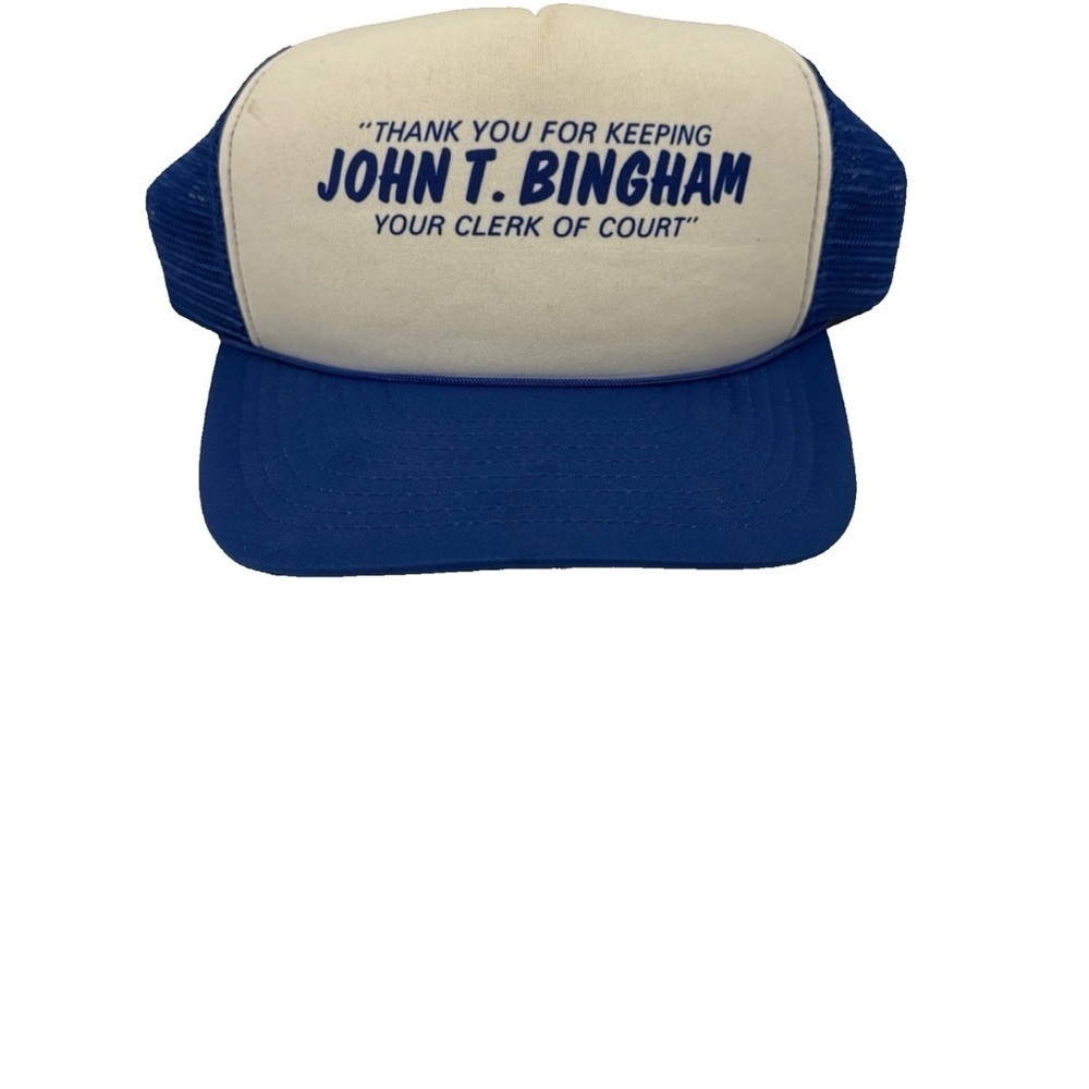 Bingham Clerk  Hat Vintage Blue White Snapback Trucker Cap